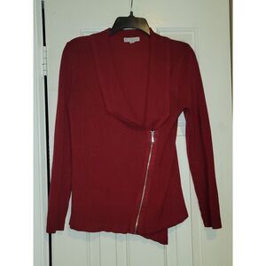 DB Established 1962 Zip Asymmetrical Cardigan Sweater Burgandy Size Medium